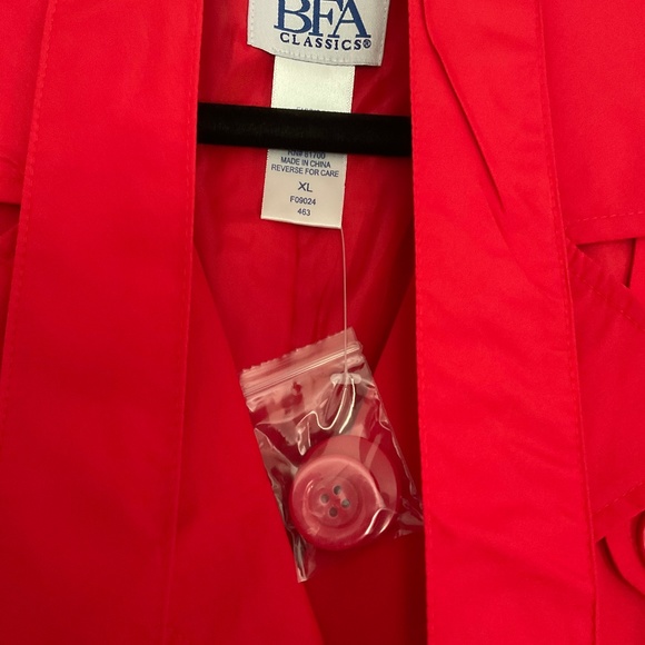 BFA Classics Trench Style Coat, Red, Size XL, NWOT - Picture 2 of 4
